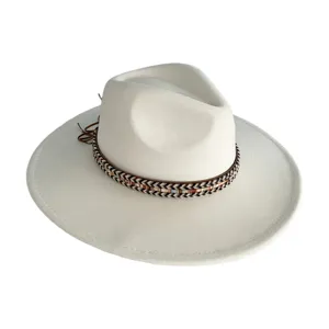 Retro wide brim suede fedora hat for women and men, classic western cowboy hat with chic boho band.