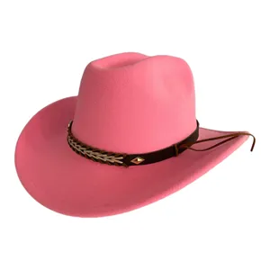 Pink western cowboy hat for women and men, retro fedora hat for party carnival and daily wear.