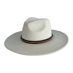 Détails du chapeau fedora en faux suède à large bord avec bande tressée pour fête rétro.