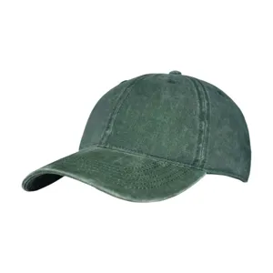 Vintage washed cotton baseball cap fabric texture detail, curved brim and eyelets close-up view.