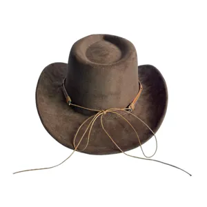 Chapeau de cowboy occidental en daim marron pour homme et femme, casquette jazz vintage.