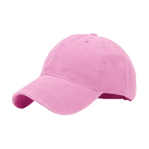 Classic pink washed cotton baseball cap featuring curved brim, breathable eyelets and adjustable fit.