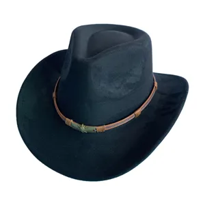 Chapeau de cowboy occidental en daim noir avec bandeau en cuir tressé et boucle en métal
