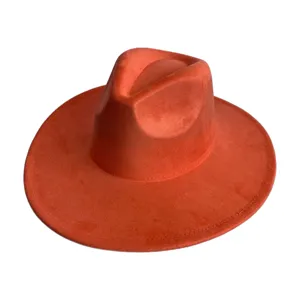Chapeau Fedora en Fausse Suédine à Large Bord Rétro Cowboy Chapeau Couronne Classique