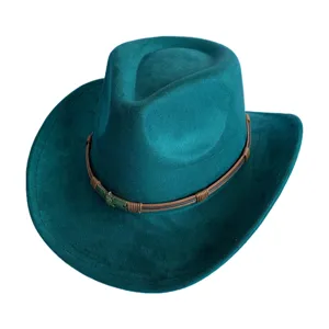 Chapeau de cowboy occidental en suédine pour homme et femme chapeau jazz rétro avec ceinture cuir