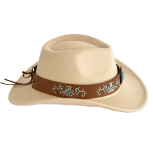 Chapeau de cowboy western vintage élégant avec bande en cuir brodée pour hommes femmes