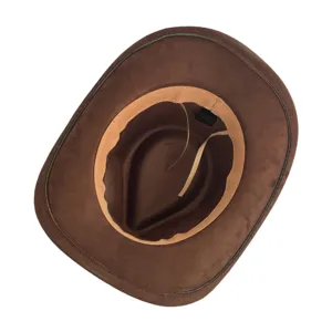 Brown Suede Western Cowboy Hat Retro Jazz Hat Wide Brim Interior Detail Product View