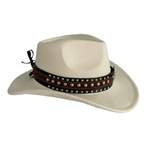 Vintage western cowboy hat with studded double bands, soft suede material, stylish fedora design.