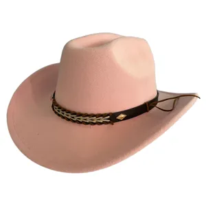 Pink western cowboy hat for women men, vintage fashion felt fedora hat for party carnival