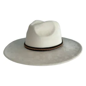 Chapeau fedora large en faux daim style retro cowboy pour femme homme fete en plein air tresse
