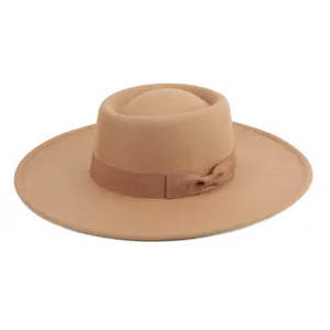 Sombrero Fedora de Ala Ancha Vintage Británico Lazo Copa Plana Sombrero de Sol Suave Casual Para Hombres Mujeres