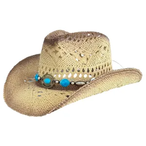 Bohemian beaded straw hat vintage woven western cowboy hat for summer beach sun protection