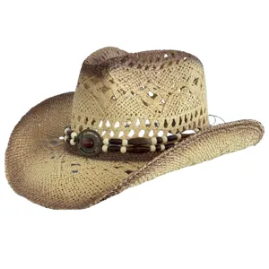 Bohemian beaded straw hat vintage western cowboy hat summer beach sun hat for men and women