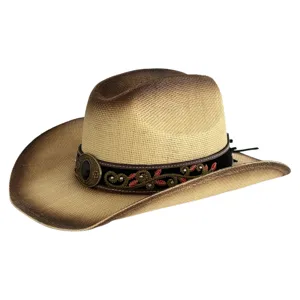 Vintage Western Cowboy Straw Hat With Embroidered Hat Band Metal Buckle Wide Brim Sun Protection Holiday Beach Sun Hat