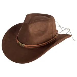 Retro brown suede western cowboy hat for men and women, classic wide brim jazz fedora.