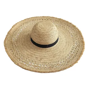 Wide brim fringe raffia sun hat for women summer beach vacation UV protection hat