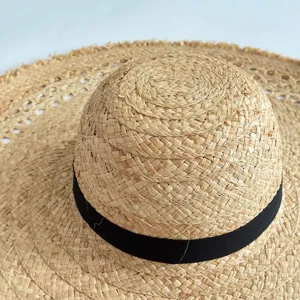 Wide brim raw edge raffia sun hat for women summer beach vacation stylish sun protection hat