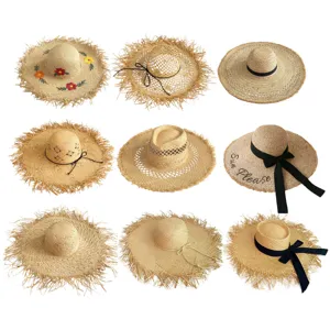 Women Summer Vacation Beach Sun Hat Natural Raffia Wide Brim Hollow Out Bow Straw Hat Outdoor Travel Sun Protection Hat