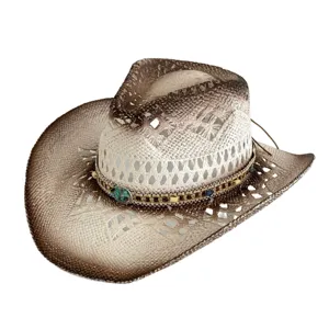 Dames Vintage Bohemien Strohoed Uitgesneden Batik Westerse Cowboyhoed Zonbescherming Strand Summer Jazz Hoed
