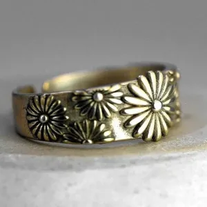 Vintage silberfarbene Gänseblümchen Offener Ring Damen Schmuck Mode Geschenk Accessoire