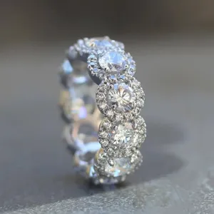 Vintage halo ronde diamant eternity ring, volledig pavé zircon stapelbare ring.