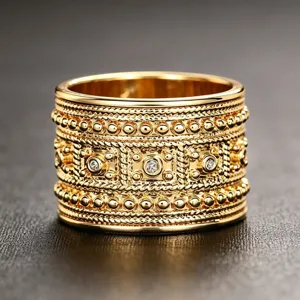 Anillo Ancho Estilo Palacio Vintage Para Mujeres Anillo de Cobre Tallado de Metal Pesado Con Circonia Joyería de Boda de Banquete de Lujo