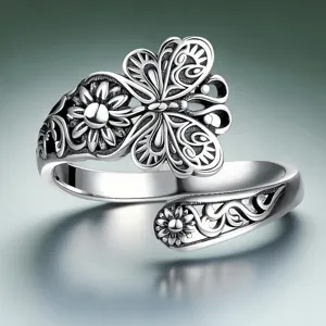 Französischer Vintage Kupfer Offener Ring Exquisiter Schmetterling Relief Blumen Ring Verstellbarer Modeschmuck Fingerring Geschenk