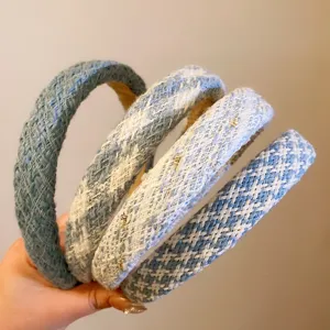 Ensemble serre-tête tressé bleu, jolis cerceaux à cheveux en tissu vintage pour le coiffage quotidien.