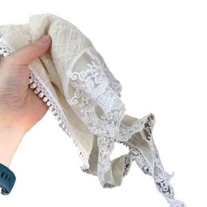 Pastoral lace triangular headscarf women summer sun protection breathable hair band ribbon
