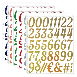 2 inch glitter number stickers self adhesive DIY sparkly gold silver decal label sheets crafts