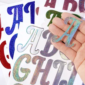 2 inch glitter alphabet stickers, shiny holographic multi-color DIY party decoration letters.