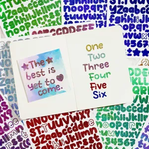 autocollants lettres paillettes 0.5 pouce, stickers alphabet scintillants pour loisirs et cartes.