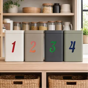 DIY self-adhesive glitter number stickers for home organization and custom labeling projects.