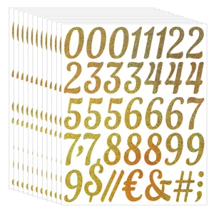 2-Inch Gold Glitter Number Stickers DIY Self-Adhesive Craft Labels for Decor and Signs