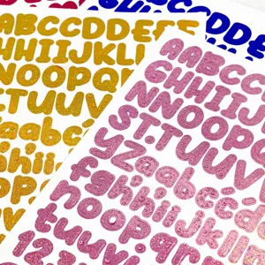 Autocollants alphabet pailletés 0.5 pouces brillants autocollants lettres dorées roses.