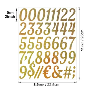 Details of 2 inch glitter number stickers DIY self-adhesive decorative numbering labels sheet.