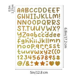 Feuille d'autocollants lettres paillettes dorées alphabet décoratif bricolage pour carterie