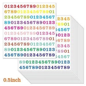 0.5 pouce autocollants de chiffres colores vinyle impermeable etiquettes numeriques bureau