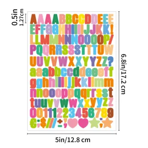 Colorful alphabet number sticker sheet for DIY name labels, crafts and home organization decor.