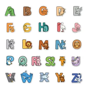 Schattige cartoon dier alfabet stickers set, ideaal voor DIY plakboeken, waterflessen en cadeaus.
