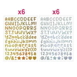 Set de 0.5 pouces autocollants lettres paillettes or argent holographique déco bricolage
