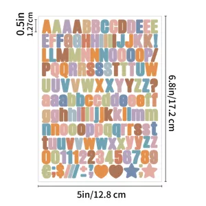Colorful alphabet and number stickers sheet, 0.5 inch bold font DIY label for home decor.