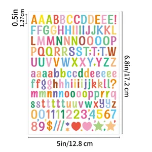 Kleurrijke alfabet letter stickers voor journaling en DIY ambachten met 0.5 inch details.