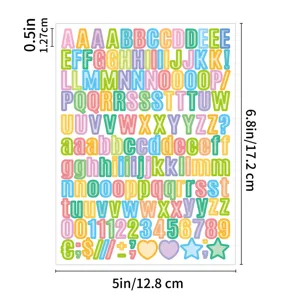 Colorful alphabet number sticker sheet waterproof DIY letter decals 5x6.8 inch sheet