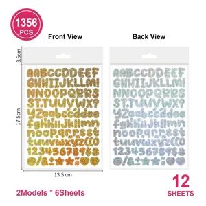 Set d'autocollants lettres pailletées, stickers alphabet brillants de 0,5 pouce pour loisirs créatifs.