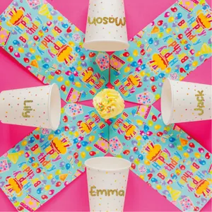 Ensemble de gobelets et d'assiettes en papier d'anniversaire personnalisés fournitures de fête.