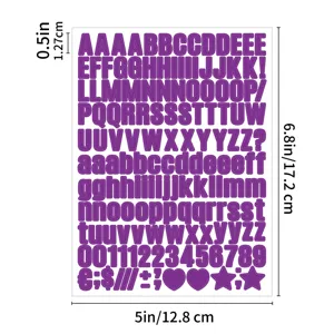 Purple alphabet letter number stickers DIY name labels waterproof vinyl decal sheet 5x6.8in