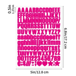 Pink adhesive alphabet letter number stickers DIY waterproof craft label sheet 5x6.8 in