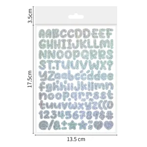 Autocollants holographiques à paillettes de lettres et chiffres pour loisirs créatifs et cartes.