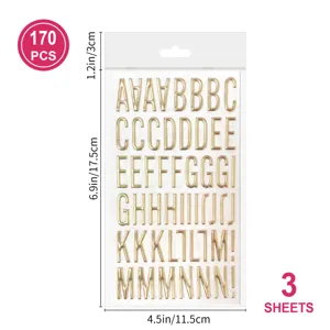 3D Bronzing Gold Letter Bubble Stickers PVC Self Adhesive Alphabet Number Decals For DIY Hand Ledger Notebook Decoration